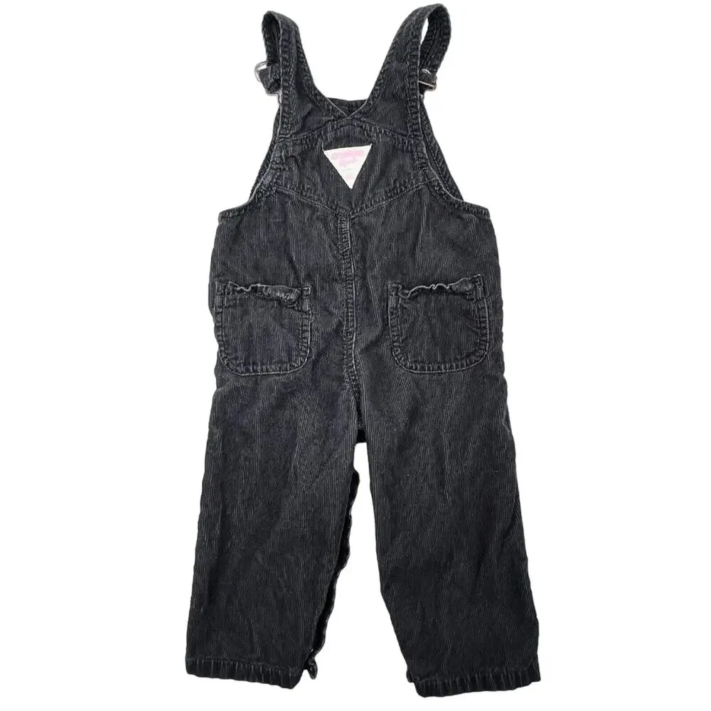 Vintage OshKosh B'Gosh Floral Black Corduroy Vestbak Overalls